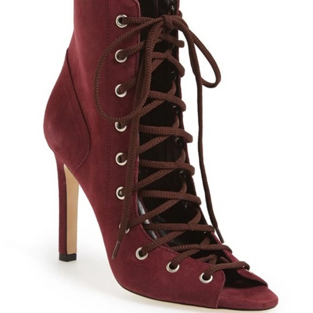 SJP Burgundy lace up suede booties 8.5